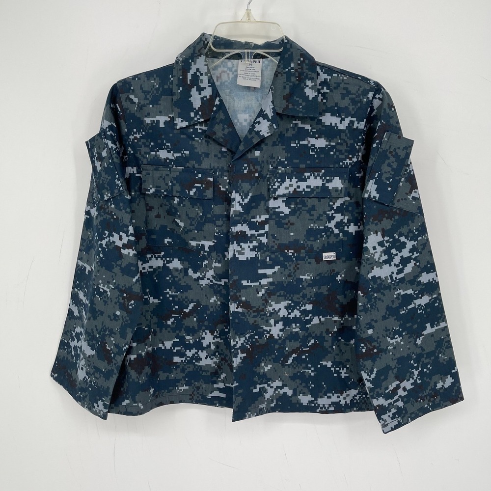 Trooper Kids Blue Digital Camo Military BDU Field Jacket Size 14